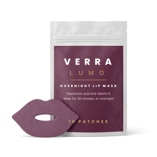 Verra Lumo Overnight Lip Mask pouch with a lip-shaped hydrogel patch