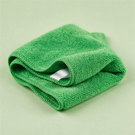 Close detail of the microfiber terry texture and stitched edge